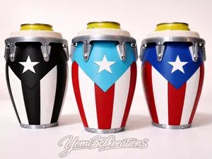 3D Printed Conga Style Can Holder Puerto Rican Flag Boricua Tumbler Caribbean Gift 12oz