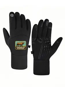 1pc with  Western Inspired Patch American Rancher Design Brown Bull Illustration winter gloves Winter Thermal Gloves Touch Screen Soft Touch Hiking full finger gloves for men women Fashion birthday gifts