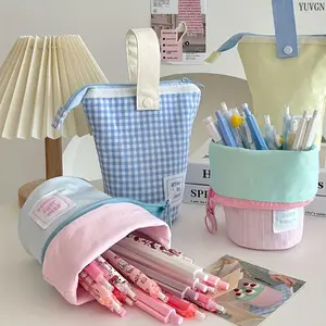 Macaron Color Block Foldable Pencil Case, Large Capacity Zipper Stationery Pouch, Portable Pen Holder Organizer for School, Office & Desk, Cute Durable Gift for Students & Daily Use