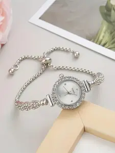 A stylish and versatile quartz analog watch for women, featuring a small dial charm bracelet suitable for casual wear, Round Dial Watch, Casual Trendy Wristwatch, Fashion Wristwatches, Quartz Wristwatches