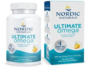 Nordic Naturals Ultimate Omega, Lemon Flavor - 60 Soft Gels - 1280 mg Omega-3 - High-Potency Fish Oil Supplement with EPA & DHA - Promotes Brain & Heart Health - Non-GMO - 30 Servings