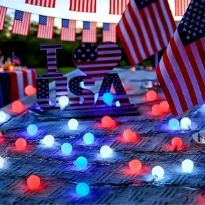 80 LED Solar Light Strings (8 Modes) - Composed of red, blue and white frosted bulbs, 32.8 feet long, designed for outdoor use, waterproof for Independence Day patio decor, sidewalk decor, parties, camping, balconies, gatherings and more