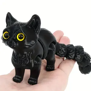2025 New 3D Printed Articulated Cute Animal Design Cartoon Cat Figurine-1 piece Movable & Extendable Jointed Desktop Decor, Cute Desktop Decoration, Perfect for Halloween/Christmas/Easter Gifts (Random Eye style), Ideal for Holiday Parties & Home Decor