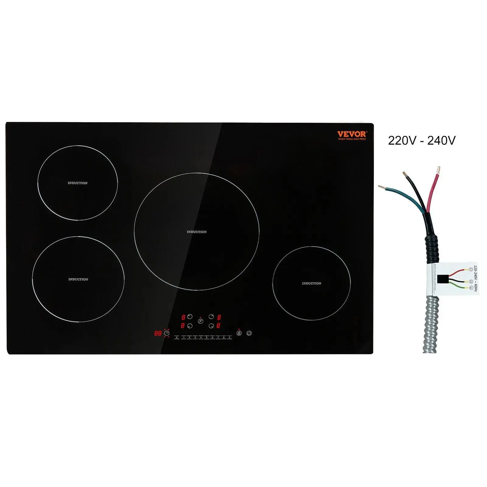 【Summerfinds】VEVOR 36-in 9200W Max Induction Stove Top, Built-in 5-Burner Electronic Switch Induction Hob, Multi-Level Heat LED Touch Screen Cooktop with Child Lock & Over-Temperature Protection, Led Display