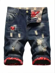 ZYNE Men's Patchwork Denim Shorts, Regular Fit Casual Fashion Shorts for Summer, Men's Bottoms for Daily Wear, Casual Pocket Shorts, Casual Fashionable Shorts