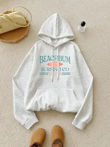 Women's Letter Print Drop Shoulder Drawstring Hoodie, Fashion Casual Cozy Sweatshirt Kangaroo Pocket Hooded for Daily Holiday Outdoor Wear, Women Clothes for Fall & Winter, Loose Casual Sweatshirt
