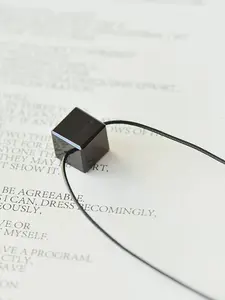 Cubic Natural Obsidian Crystal Pendant with Necklace, Minimalist Energy Stone Healing Jewelry, Unisex Daily Wear Accessory