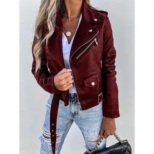 LocomotivePUJacketsOutwearWomenLongSleeveZipperFashionJacketPULeatherCoatMotorcycleShortCoatsOutwear