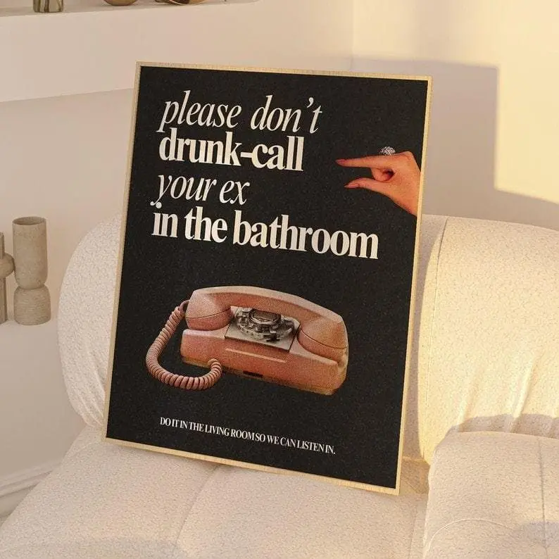 Unframe Vintage Retro Art Print For Bathroom Funny Quote Poster Funky Unique Aesthetic Decor Gallery Girly Posters Trendy