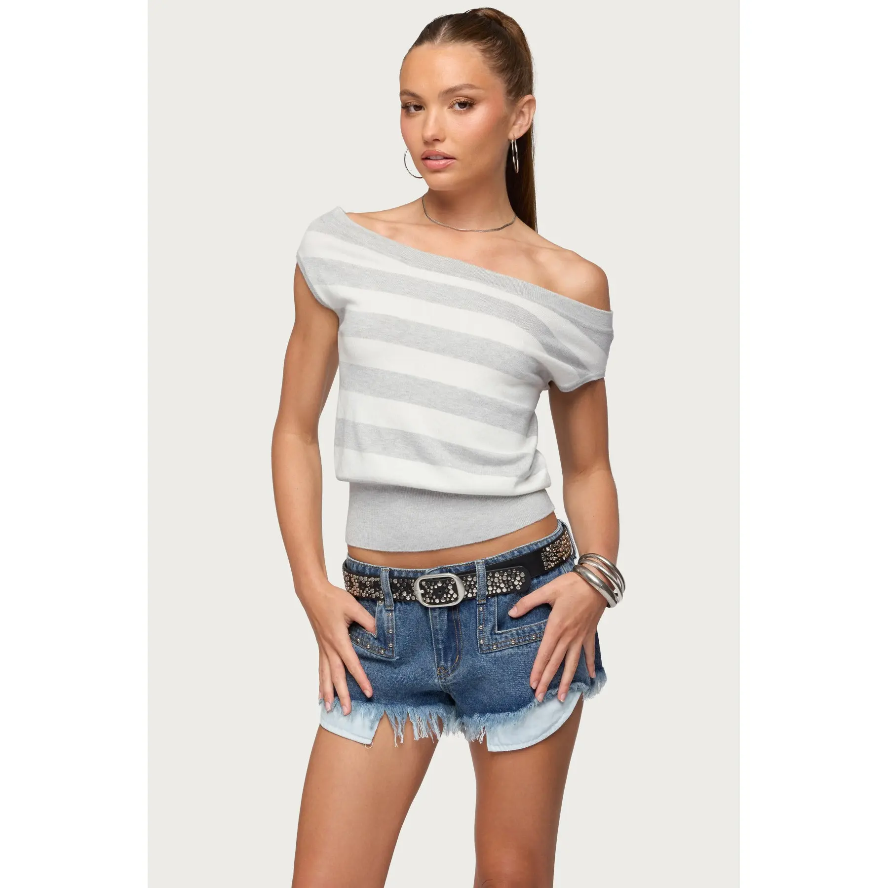 Hettie Off Shoulder Striped Knit Top