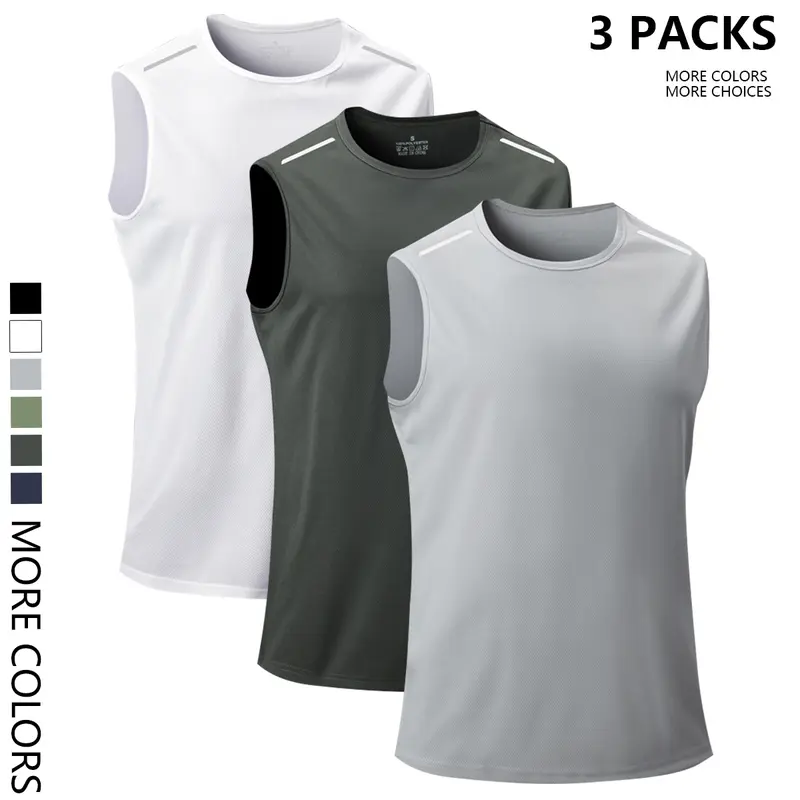 3-piece set: men’s sleeveless T-shirt, quick-drying, comfortable and breathable; men’s casual sports tank top for fitness and everyday wear; summer menswear.