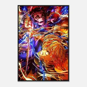 Zenitsu vs Kaigaku Framed Poster, Demon Slayer Infinity Castle Wall Art, Anime Wooden Frame Print, Classic Matte Paper