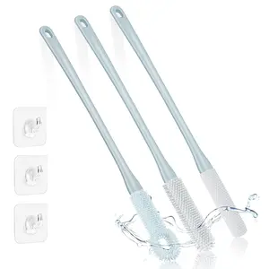 3 Pcs Toe Scrubber Brush, Silicone Shower Foot Scrubber with 15.7" Long Handle Soft Cleaning Bath Brush Feet Cleaner Scrub Foot Care for Elderly, Men and Women