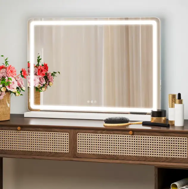 JHK LED Vanity Mirror with Lights Aluminum Frame Bathroom Mirror Dimmable 3 Color Modes Makeup Mirror Memory Function Bedroom
