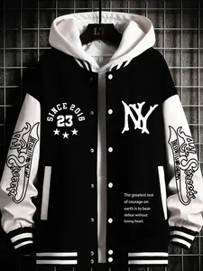 Men's Sportswear Baseball Jacket Ny Letter Print, Casual Fitted Design, All Season Wear, Comfortable Stretch Fabric, Multiple Colors Available