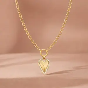 KissYan Heart Necklace For Women, 14K Gold Plated CZ Chunky Puffy Heart Charm Choker, Trendy Oval Link Valentines Gifts For Girlfriend