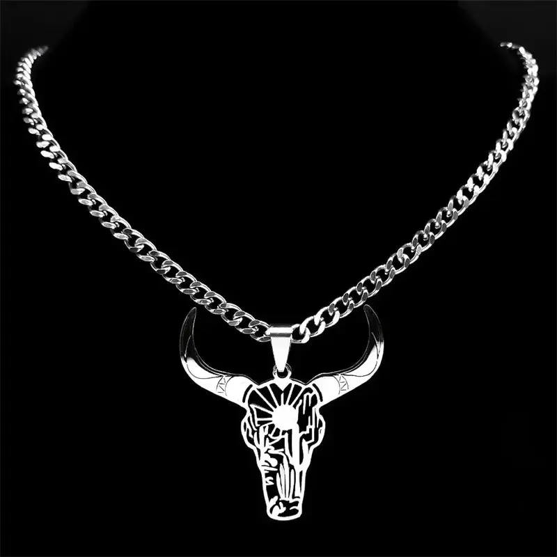 Bull Head Pendant Cowboy Necklace