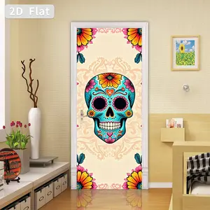 Halloween Skull Door Decal, Self-Adhesive PVC Wall Sticker, Removable Art Wallpaper, Home Office Decoration, 38.5cmx200cm X2pcs