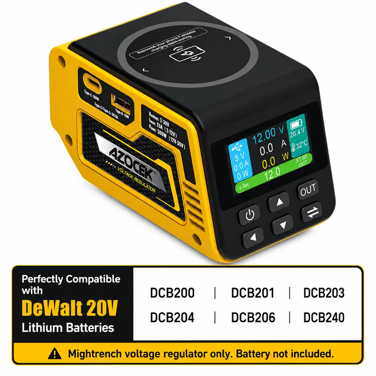 Azocek Adjustable 2–30V DC Voltage Regulator Compatible with