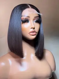 5x5 HD Lace Front Wigs Brazilian Remy Human Hair Pre Plucked Natural Hairline Baby Hair Around Short Bob Style Half Handmade Glueless Replacement Wig Ready to Wear Suitable for Fashion Women Ladyes Daily Party Use