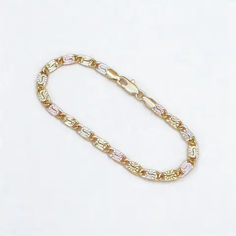 Female 14K Gold Plated Tri-Color Exquisite Artificial Gemstone Bracelet - Waterproof, Long-Lasting, Easy-to-Wear Bracelet Style, Ideal for Mom's Birthday & Anniversary Daily Jewelry
