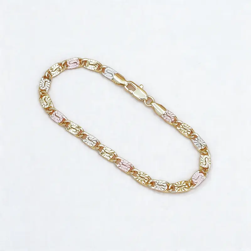 Female 14K Gold Plated Tri-Color Exquisite Artificial Gemstone Bracelet - Waterproof, Long-Lasting, Easy-to-Wear Bracelet Style, Ideal for Mom's Birthday & Anniversary Daily Jewelry