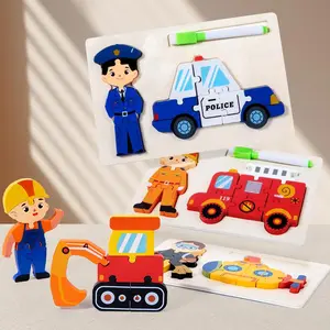 Professional Figure 3D Puzzle Set (2 Sets), Kids Early Education Wooden Peg Puzzle Toy, Parent-Child Interactive Desktop Game