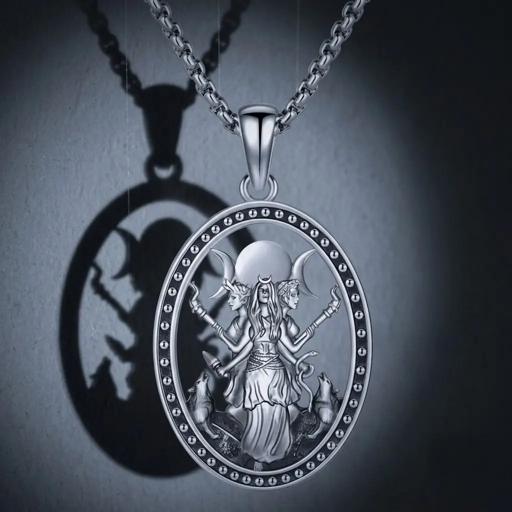 Hecate Goddess Statement Necklace for Women, Elegant Silver Tone Oval Witch Jewelry, Spiritual Faith Amulet as a Meaningful Gift, Accessories For Women, Witchcraft Aesthetic, Exquisite Chain Jewelry, Talisman, Witchy Stuff, Cool Women Gifts