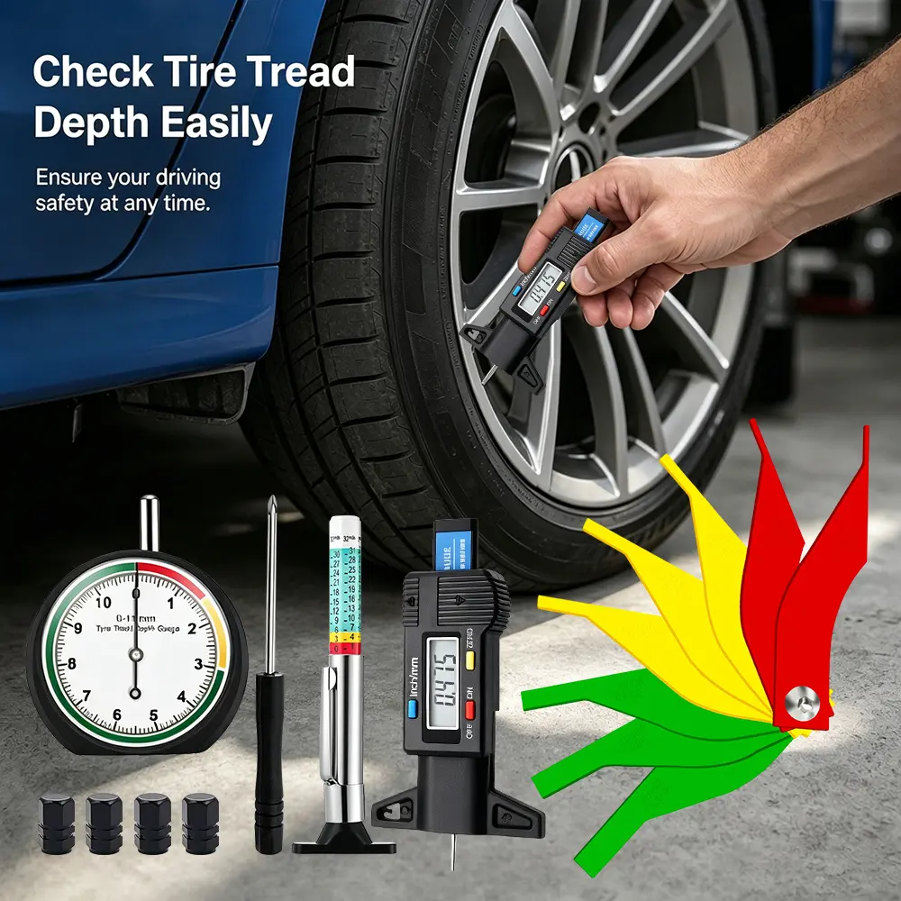 9pcs Tire Tread Depth Gauge Tool Digital Tread Depth Gauge Brake Lining Thickness Ruler Coded Tire Automotive Brake Pad Measure Ruler for Motorcycle, Car, Truck and Bus, High Quality Materials That Can Be Reused sohochic