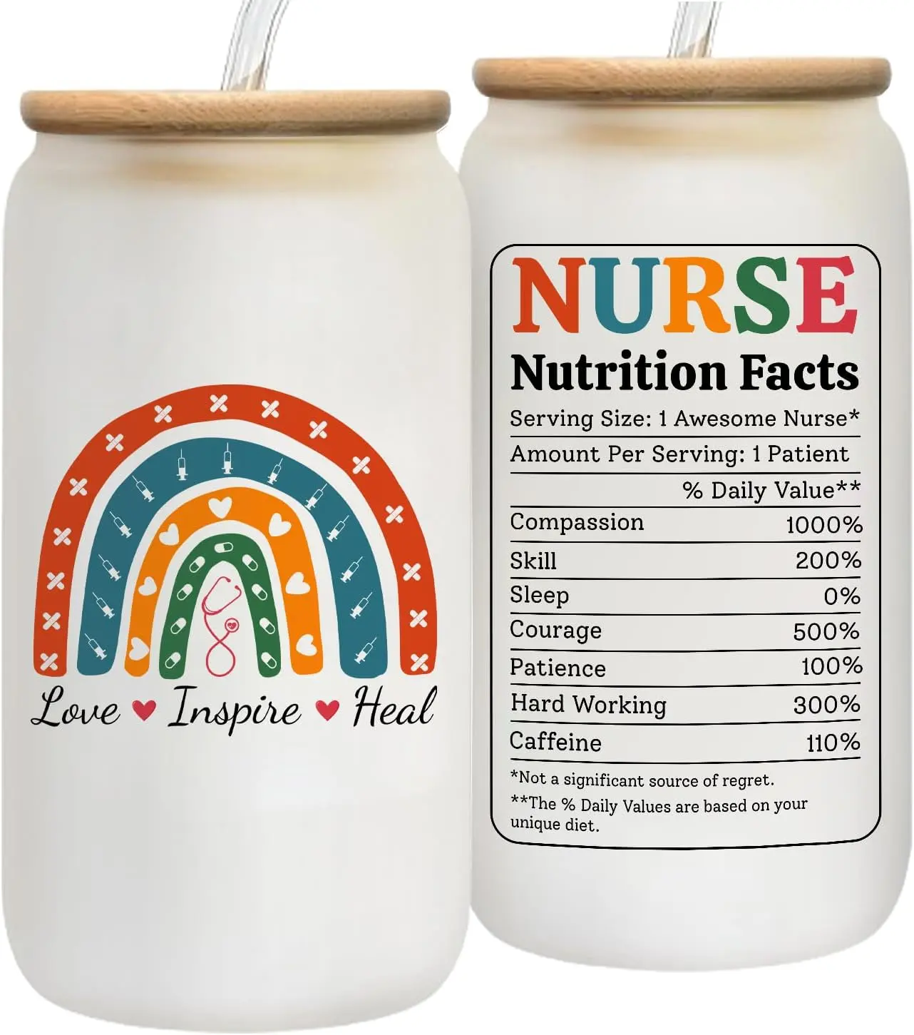 Nurse Gifts for Women -  Glass Cups, Nurse Appreciation Gifts, Rn Gifts for , Nurse Cup - Nurse Tumbler Glass, Christmas Gifts for  Coffee Cup Birthday Gifts for Nurse 16oz Glass Can