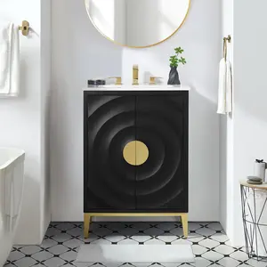 Beau 24" Wood Bathroom Vanity with Basin in White Black