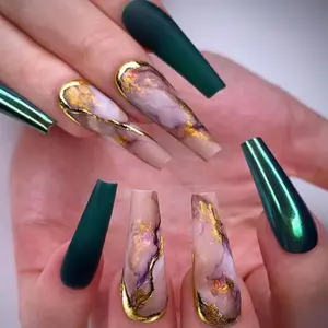 Smudge Design Press on Fake Nail for Women & Girls DIY Nail Art, 24pcs Marble Fashion Press on Nails & 1 Sheet Tape & 1 Count Nail File, Elegant Stick on Nails Kit for Women's Gift