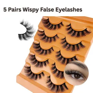 5 Pairs Natural Wispy Fake Eyelashes – Soft Reusable Faux Mink Lashes, Lightweight Strip Lashes for Everyday Makeup, Dramatic yet Natural Look