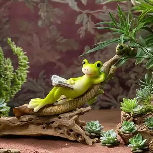 Fun Frog Statue for Car Dashboard Decoration, Resin Material, Perfect for Office Desk Decor, Pond Planters, Micro Landscape Outdoor Frog Ornament