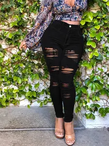 New Spring Summer Plus Size High Waist Ripped Slim Fit Denim Jeans, Pants, Sexy American Style, Ripped Design Lifts Butt and Slims Figure, Perfect for Dates