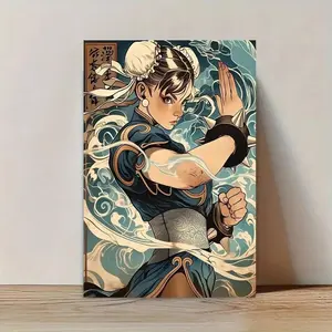 [2D Flat] 1pc Traditional Chun-Li Canvas Comic Poster - 12x18 Inch, Vibrant Anime-Style Art With Blue & Golden Attire, Ideal For Bedroom, Porch, Or Gift Decor, Anime Wall Art |     Vibrant Anime