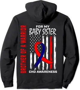 CHD Heart Awareness Brother of a Warrior Baby Sister US Flag Pullover Hoodie - Jenniferlau Shop 35B0BN27RP6R