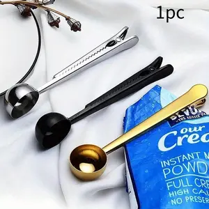 Stainless Steel Coffee Scoop with Clip, Multi-Function Spoon Bag Sealing Clip for Coffee Beans and Tea Leaves