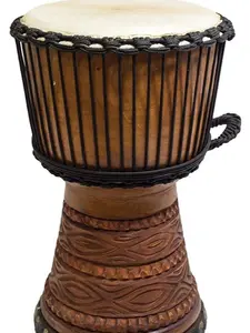 Terre New Djembe Master Mali Style carved, 20" tall 11" head, 24" tall 12" head