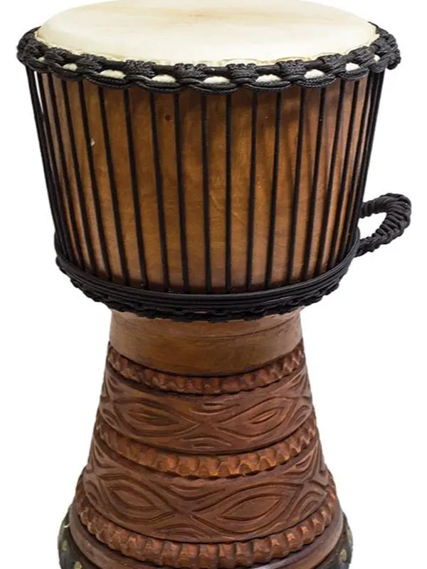 Terre New Djembe Master Mali Style carved, 20" tall 11" head, 24" tall 12" head