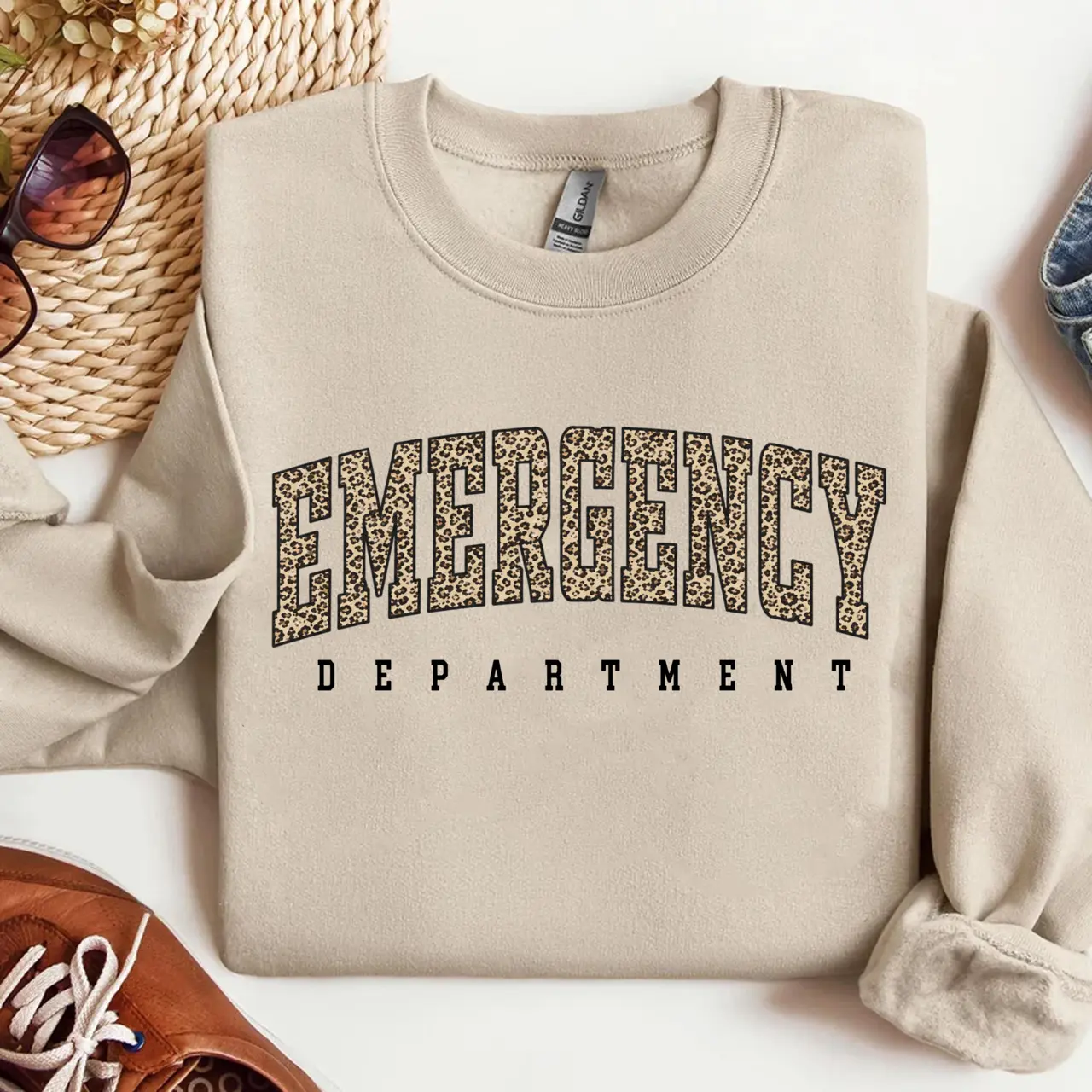 Emergency Department Sweatshirt, Leopard Print Medical Graphic Crewneck T-shirt Hoodie, ER Nurse Sweatshirt, Emergency Medicine Staff Gift, Healthcare Worker Unisex Pullover