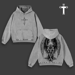 Tormented Angel T-Shirt Washed Hoodie & Sweatshirt, Fallen Dark Angel Oversized Tee, Gothic Angel of Despair Shirt, Heavyweight Cotton Washed Heaven and Hell Streetwear Angel vs Demon Art Jesus Apparel Christ the Savior