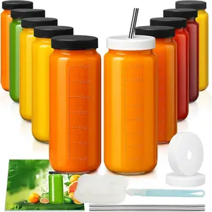 16oz 10 Pack Juice Bottles, GlassBottles with, Smoothie Cup andStraws, Water Bottle Mason JarDrinking Glasses for Juicing,Smoothies, Kombucha