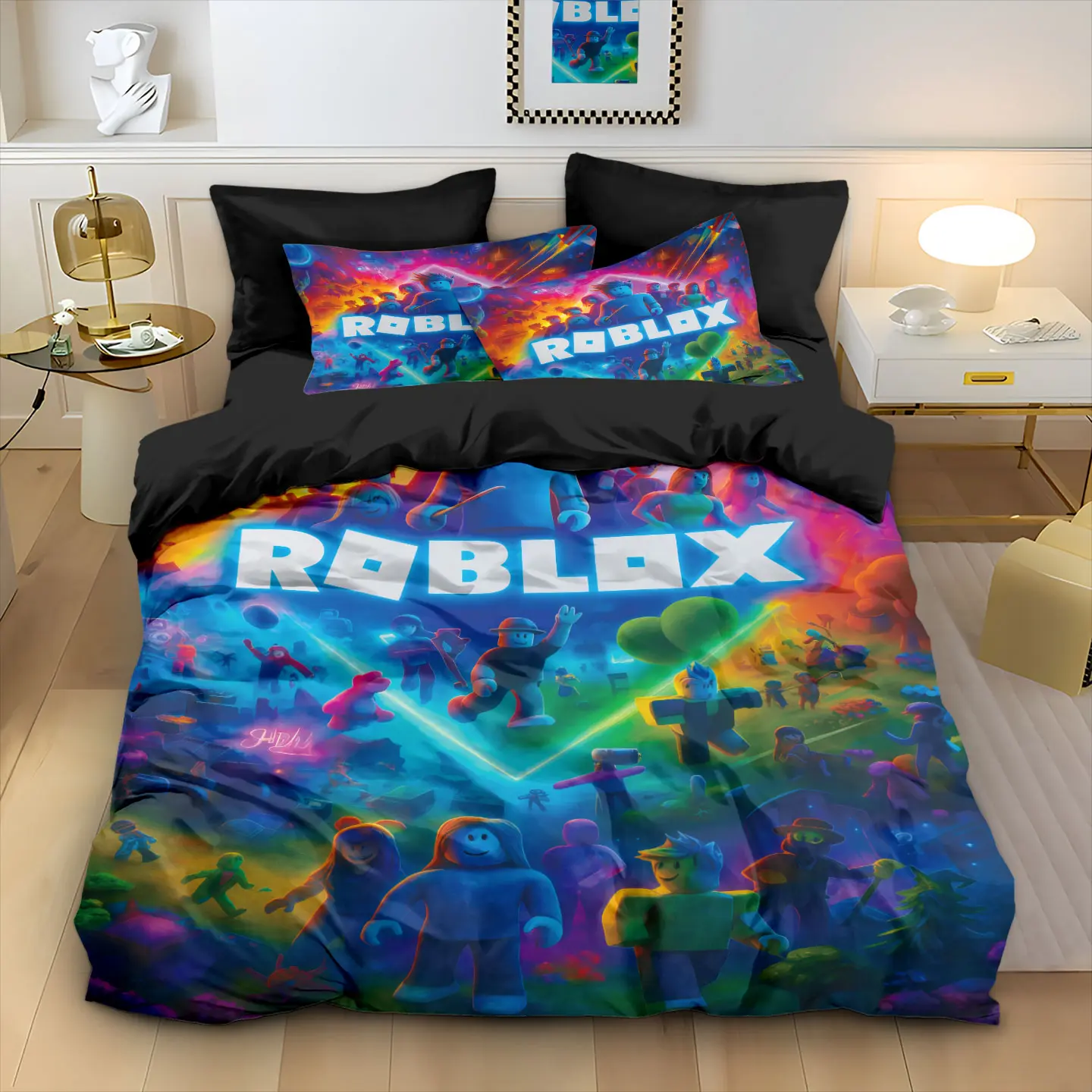3pcs ROBLOX Game Pattern Cartoon Printed Bedding Set, Includes 1 Duvet Cover & 2 Pillowcases, Soft Comfortable, No Filling, Perfect Gift for Fans, Soft Breathable Bedding, Comfy Bedding Set