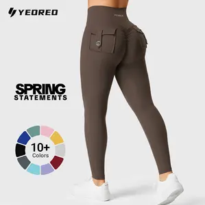 YEOREO CoreFlex Women’s Scrunch Leggings with Pockets High Waist V Cross Yoga Pants Butt Lifting Workout Tights Fitness Seamless Athletic Stretchable