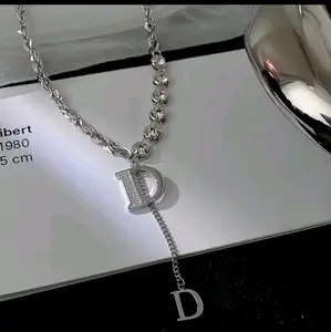 Silver Initial “D” Pendant Necklace with Rhinestones – Elegant Jewelry for Women