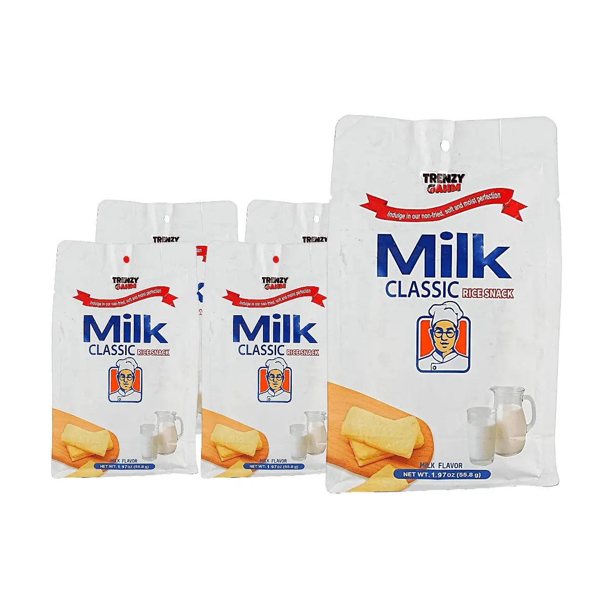 TRENZY GAHM Korean Rice Crackers, Milk Classic Flavor, 5-Pack (1.97 oz Each) - Non-Fried, Melt-in-Your-Mouth Snack