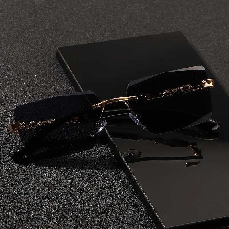 Chic Gold-Accent Rimless Rectangle Sunglasses – UV400 Protection Luxury Eyewear – Compact & Trendy Travel Essential for Men and Women