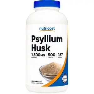Nutricost Psyllium Husk 1500mg Per Serving, 500 Capsules - Non-GMO & Gluten Free