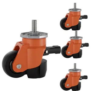 Stem Leveling Casters Wheel with Ratchet Handle Height Adjustable Caster, 1/2 Inch and M12 Stem Size, Set of 4 Total Load 580 Lbs Heavy Duty Industrial Retractable Casters-T50